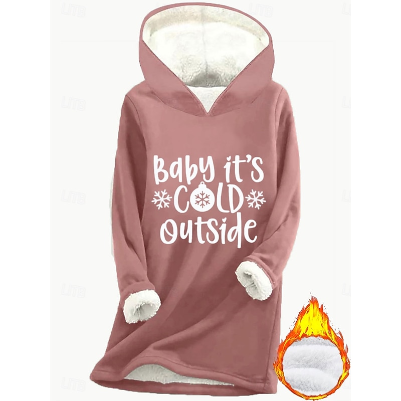 Women's Pullover Hoodie Sweatshirt Graphic Letter Warm Casual Sherpa Fleece Long Sleeve Hooded Long Tops Street Dailywear Casual Print Dark Pink Blue Gray Fall Winter