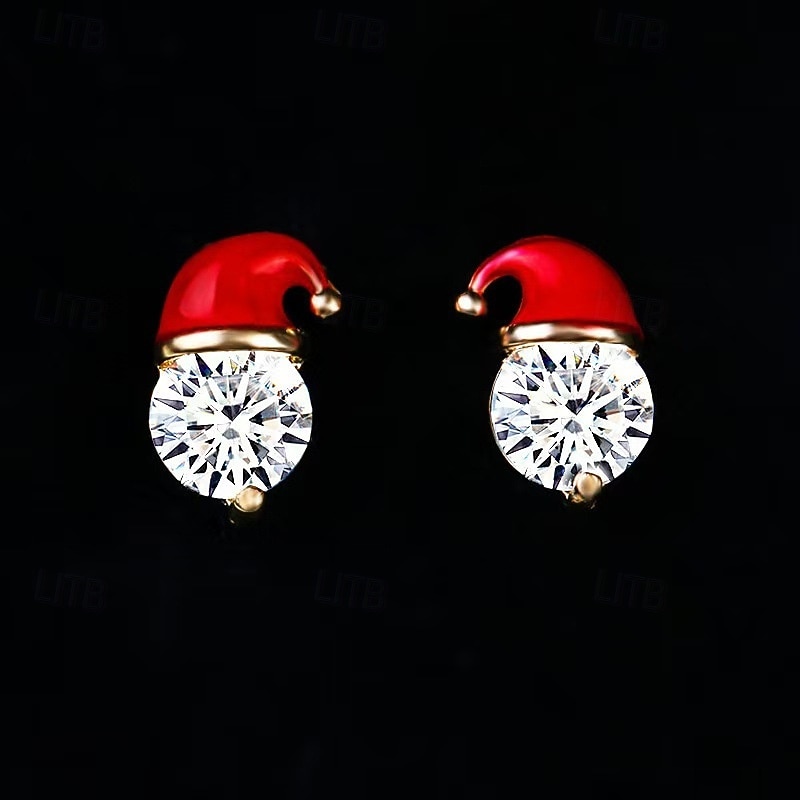 1 Pair Christmas Earrings, Red Enamel Santa Hat Stud Earrings with Cubic Zirconia, Sweet Festive Jewelry for Women, Holiday Gift Earrings for Girls