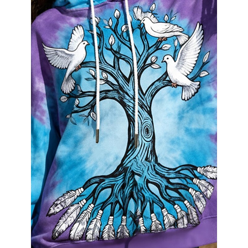 Women's Pullover Hoodies Graphic Fashion Streetwear Casual Long Sleeve Hooded Regular Tops Dailywear Casual Drawstring Print Blue Spring Fall3