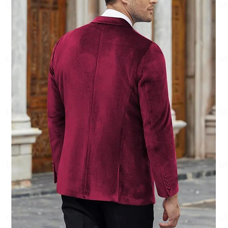Men's Blazer Jacket Notch Collar Casual Solid Colored Velvet Blazer Burgundy Purple Tailored Fit Single Breasted One-button2