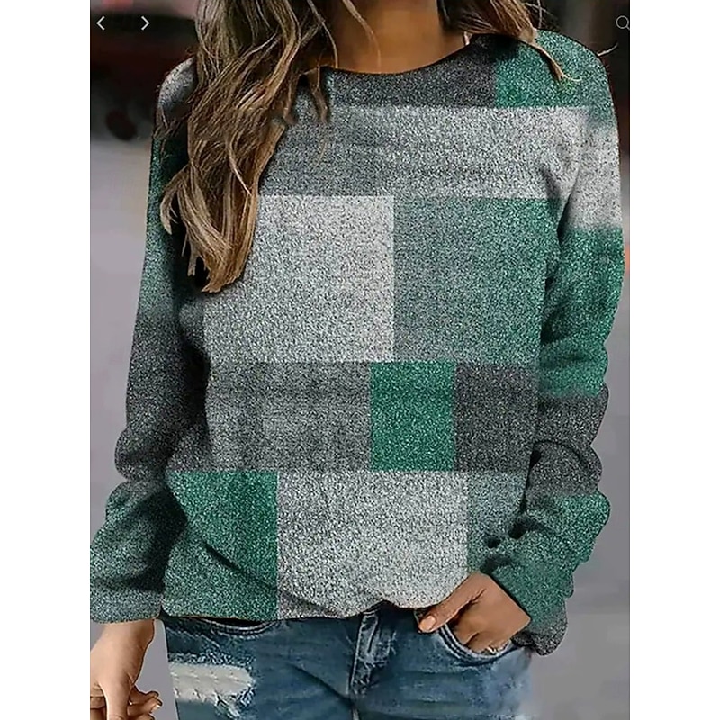 Women's Pullover Sweatshirt Graphic Geometric Plaid Fashion Casual Long Sleeve Round Neck Regular Tops Street Dailywear Casual Print Purple Brown Green Fall Winter2