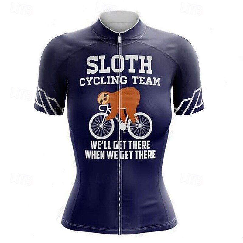 Women's Cycling Jersey Letter & Number Funny Sloth Short Sleeve Bike Jersey Top with 3 Rear Pockets Mountain Bike MTB Road Bike Cycling Quick Dry Reflective Strips Back Pocket Moisture Wicking Sports