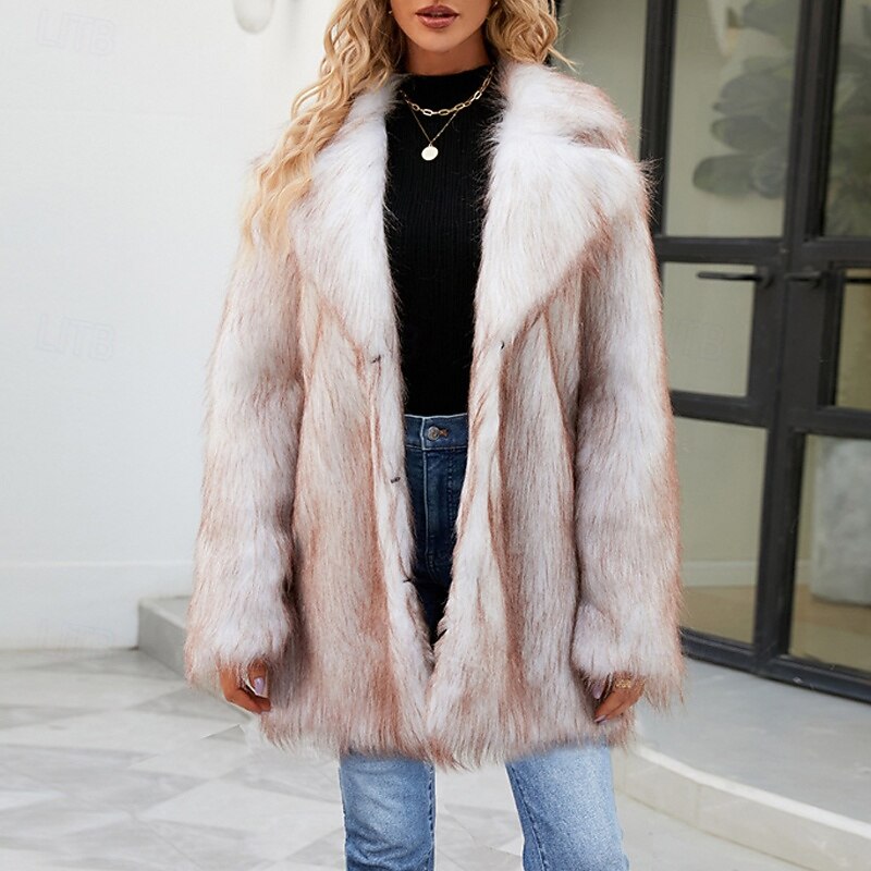 Women's Coat Faux Fur Coat Warm Comfortable Furs & Leathers Fashion Tie Dye Vacation Daily Wear Going out Weekend Long Turndown Regular Fit Long Sleeve Outerwear White Fall Winter