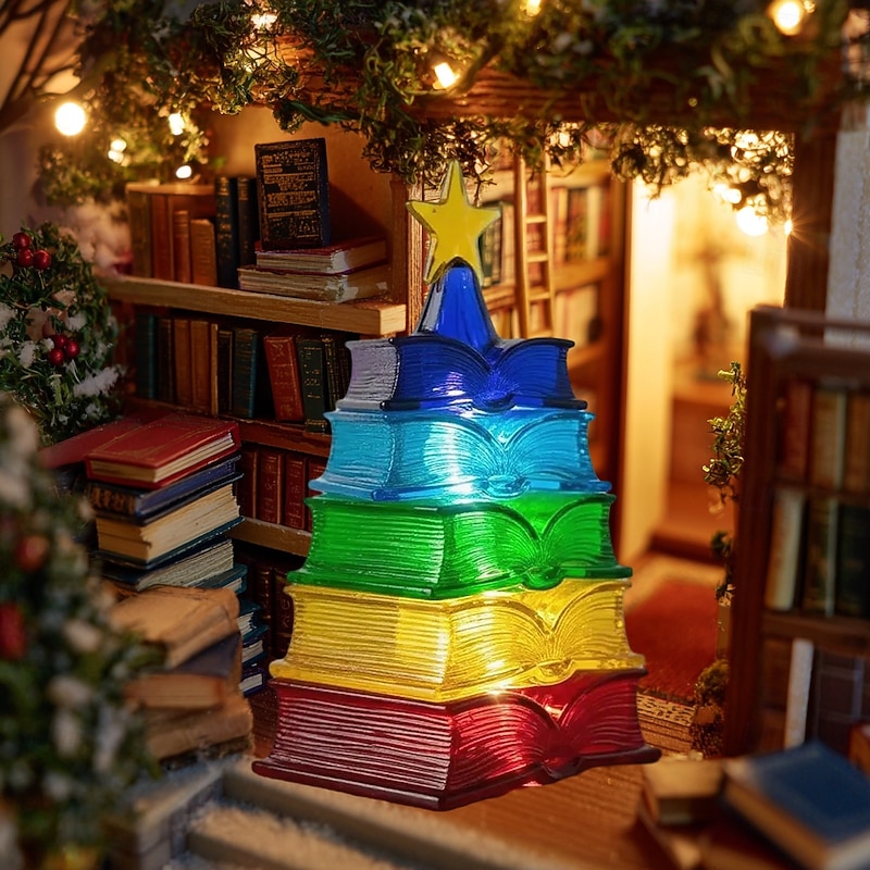 1 Pc 12CM Christmas Book Christmas Tree LED Night Light Living Room Showcase Bookshelf Desktop Decorative Light Ornament Light Ornament Light