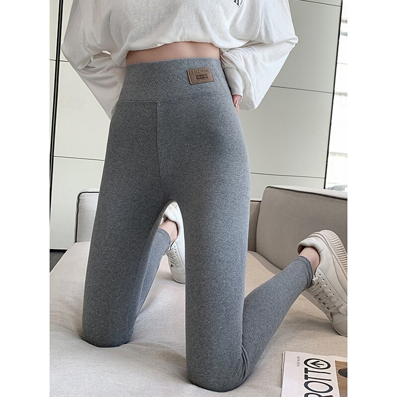 Women's Fleece Pants Leggings Fashion Streetwear Casual Full Length High Waist Plain High Cut Comfy Soft Comfortable Stretchy Vacation Daily Dark-Gray Black Gray Fall Winter Slim Fit3