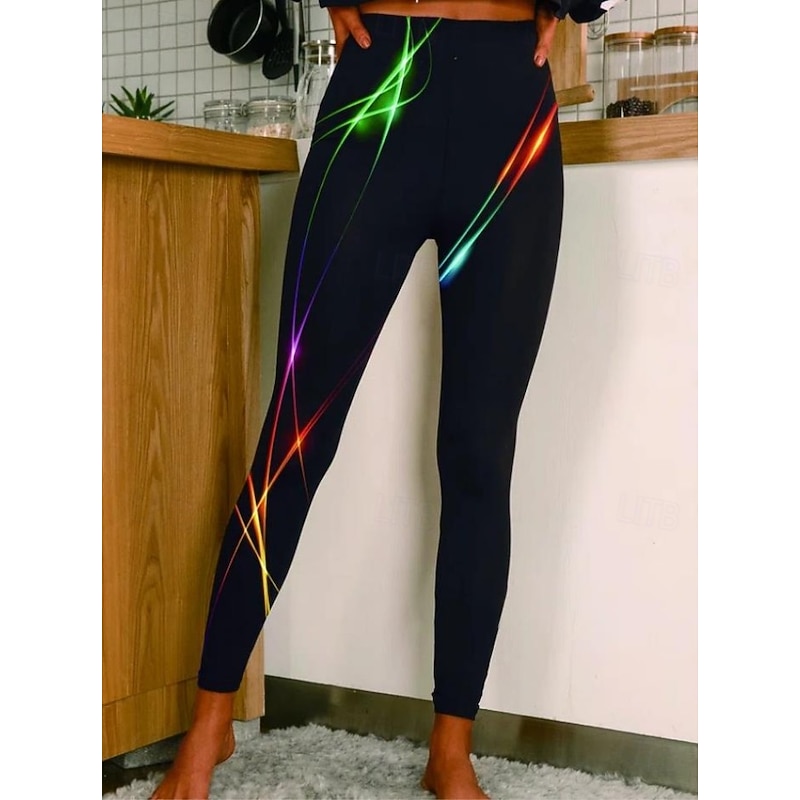 Women's Leggings Vacation Vintage Ethnic Style Full Length High WaistPantsUgly Christmas Graphic Snowflake Christmas 3D Print Quick Dry Breathability Soft Stretchy Formal Outdoor Vacation Black and3