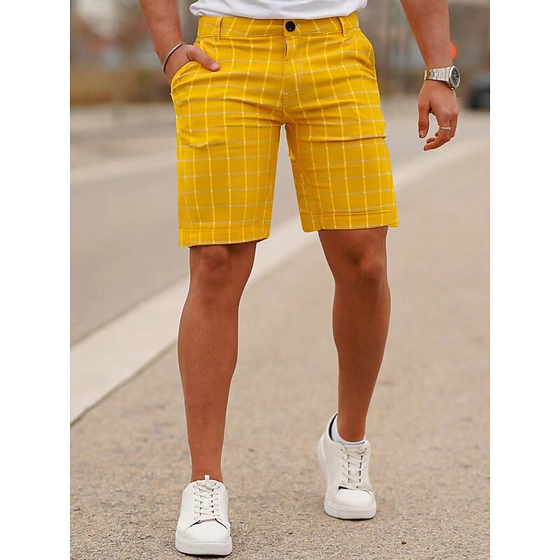 Men's Shorts Chino Shorts Bermuda shorts Pocket Plaid Comfort Breathable Outdoor Daily Going out Fashion Streetwear Black Yellow4