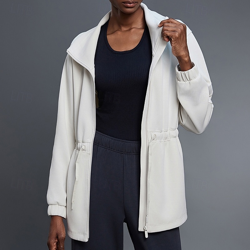 Women's Yoga Jacket Breathable Drawstring Long Sleeve Sports Solid Color Top For Gym Running Fitness Activewear4