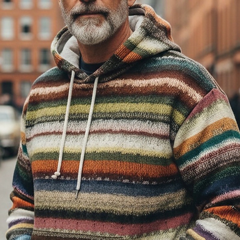 Christmas Men's Horizontal Stripes Hoodie Fashion Daily Hooded Vacation Party Streetwear Rainbow Printing Fall Winter Designer2