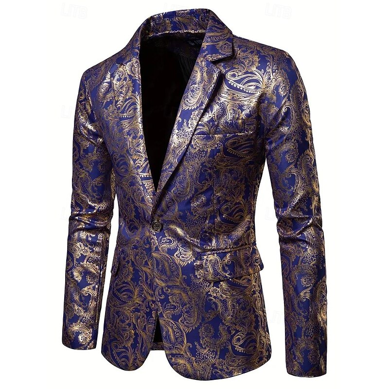 Men's Blazer Jacket Notch Collar Party Floral Printing Blazer Black Red Royal Blue Slim Fit Tailored Fit Single Breasted One-button3