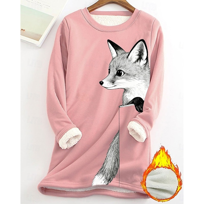 Women's Pullover Sweatshirt Animal Fashion Basic Casual Long Sleeve Crew Neck Long Tops Street Dailywear Casual Print Fleece Lined Black Yellow Pink Dark Pink Blue Fall Winter