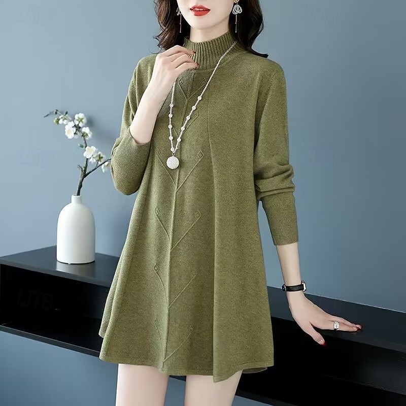Women's Mini Dress Sweater Dress Casual Dress Elegant Fashion Modern Outdoor Daily Going out Regular Fit Plain Long Sleeve Turtleneck Black Light Green Blue Brown Spring Autumn4