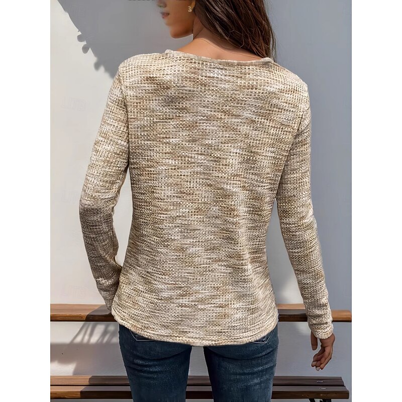 Women's Blouse Solid Color Stylish Casual Long Sleeve V Neck Regular Tops Daily Buttons Pink Sky Blue Brown Khaki Spring Fall Winter2