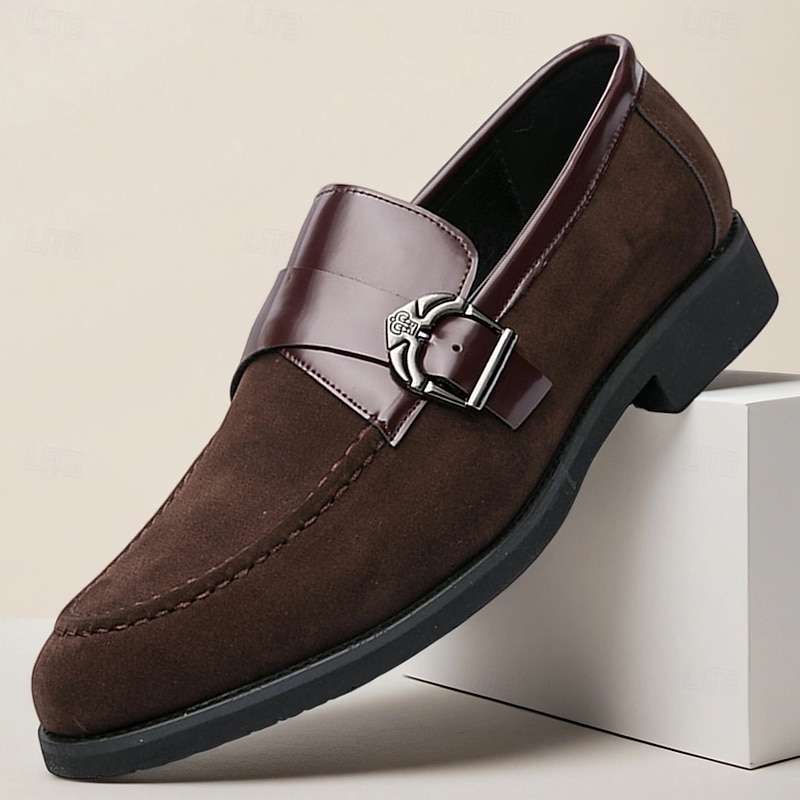 Men's Brown Loafers with Decorative Buckle – Classic Casual Slip-On Shoes for Business, Daily Wear and Semi-Formal Occasions