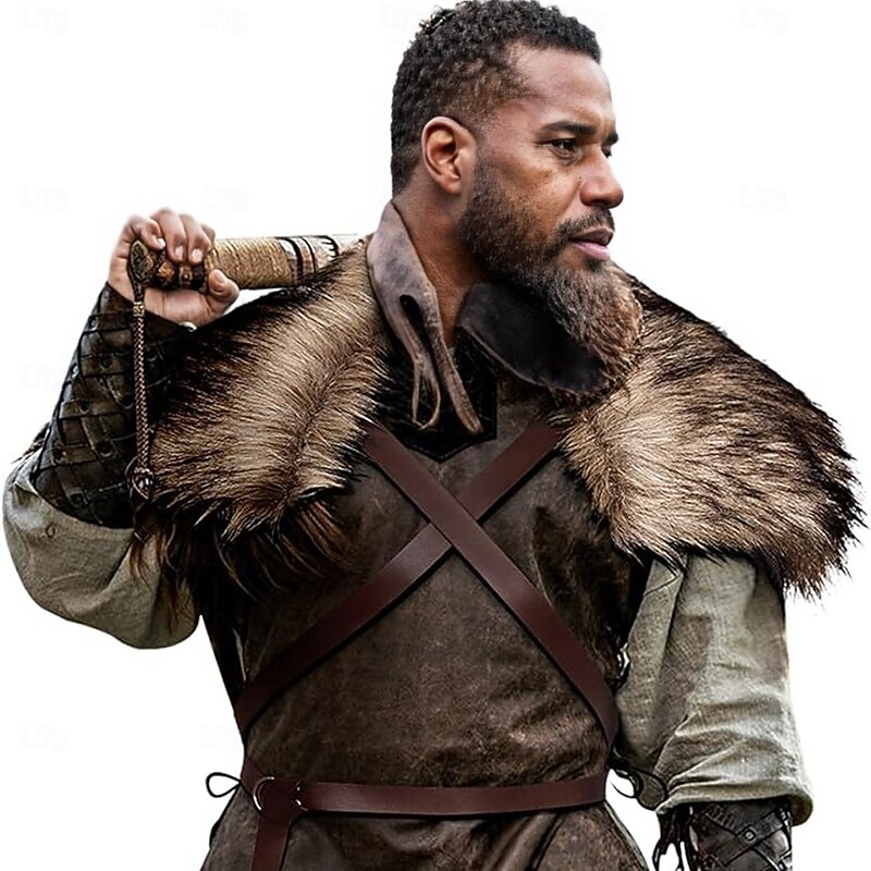 Retro Vintage Medieval Renaissance Cape Waist Belt Faux Fur Costume Warrior Viking Fancy Dress Men's Viking Performance Party LARP Adults Shawl2