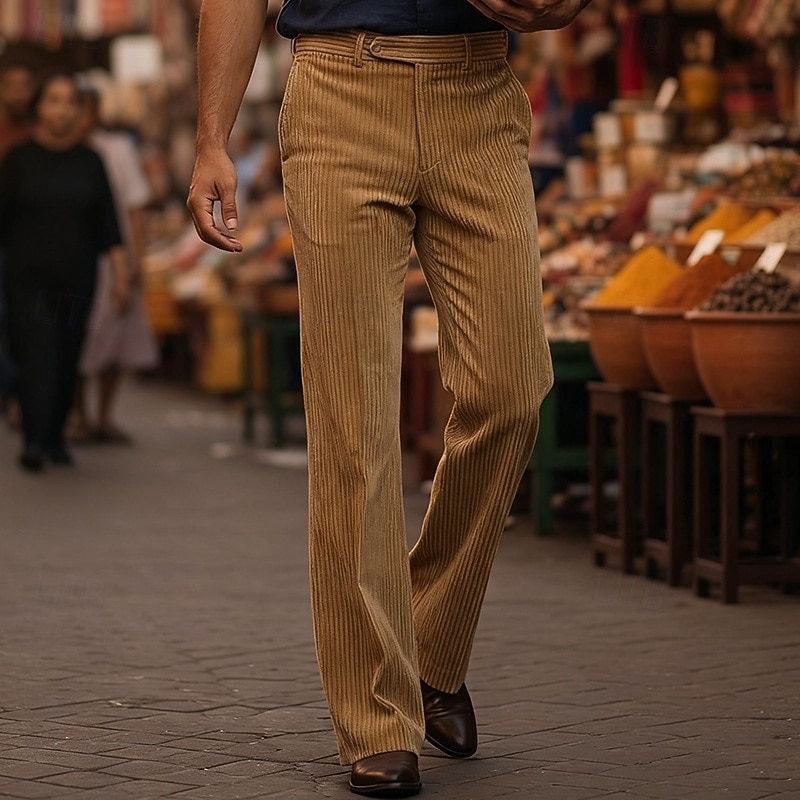 Men's Trousers Dress Pants Corduroy Pants Dress Slacks Pocket Straight Leg Plain Comfort Full Length Outdoor Business Daily Fashion Streetwear Brown Apricot Inelastic2
