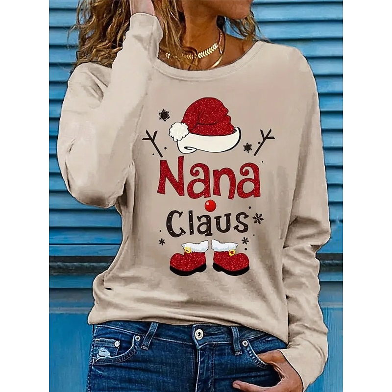 Christmas Women's T Shirt Graphic Letter Snowflake Vintage Fashion Stylish Long Sleeve Crew Neck Round Neck Regular Tops Daily Weekend Print White off-white Gray Summer Spring Fall Winter4