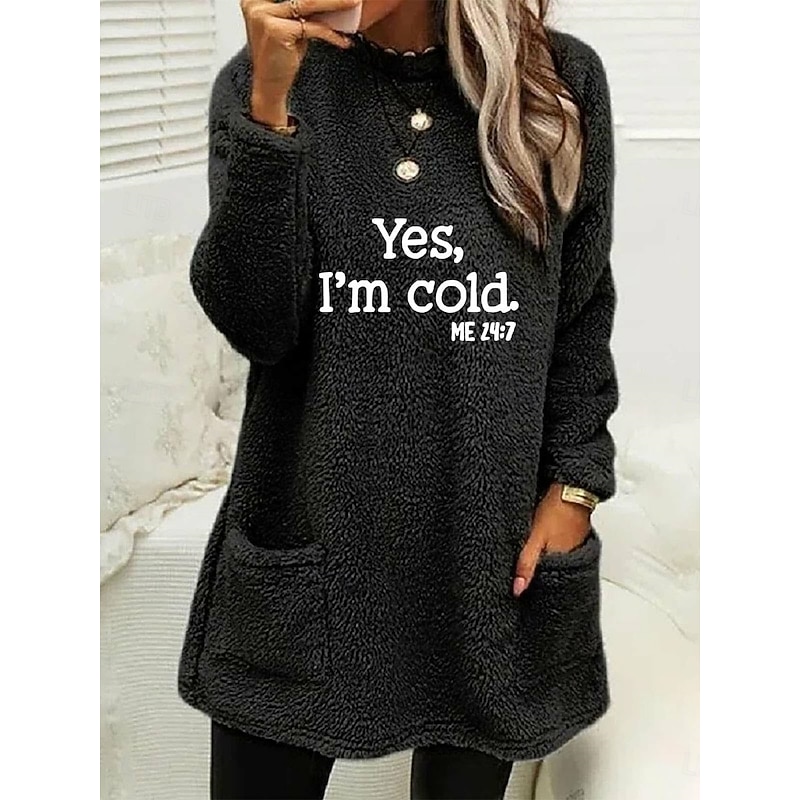 Women's Blouse Letter Stylish Casual Long Sleeve Crew Neck Long Tops Daily Pocket Print Black White Pink Army Green Gray Spring Fall2