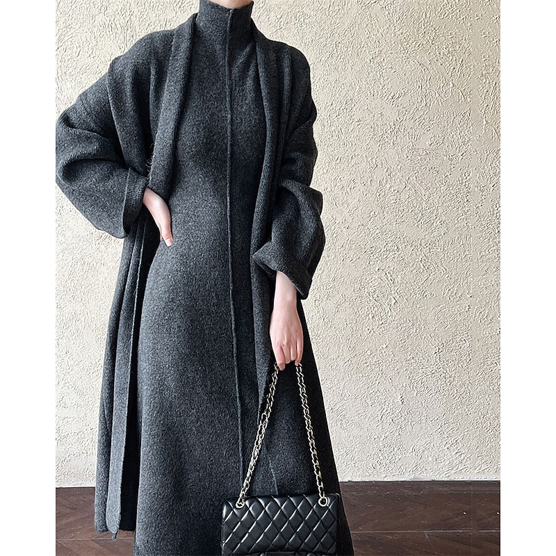 Women's Long Dress Maxi Dress Sweater Dress Knit Dress Casual Dress Dress Set Elegant Fashion Modern Outdoor Daily Going out Regular Fit Plain Long Sleeve Turtleneck Stand Collar Dark Gray Winter2