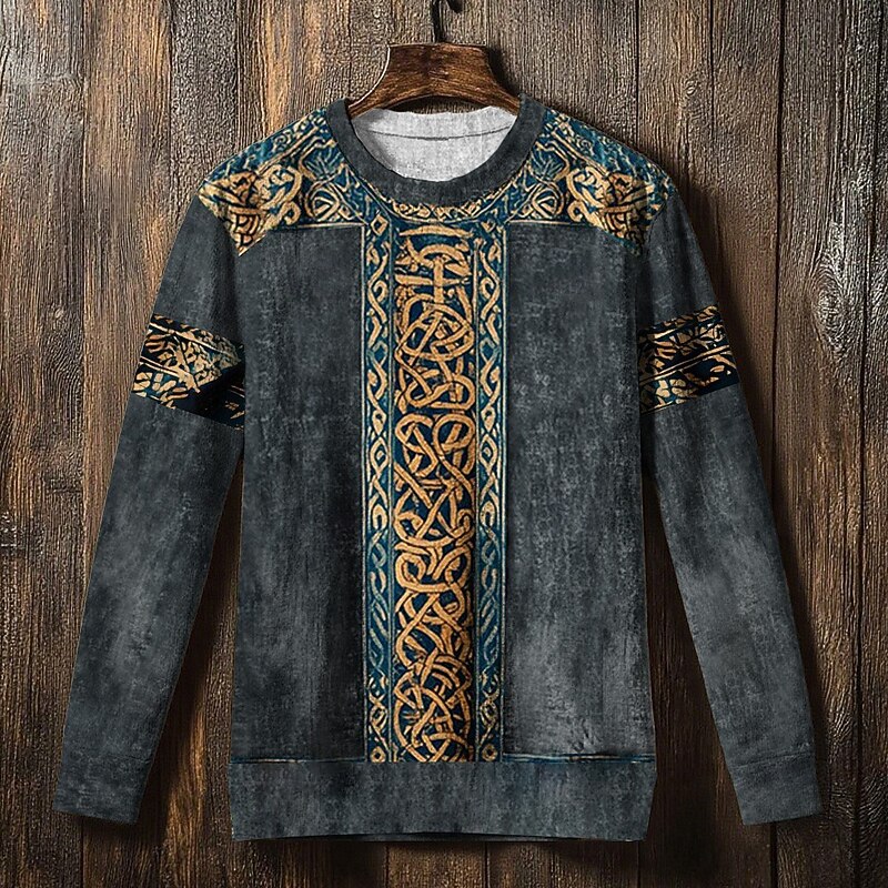 Men's Sweatshirt Army Green Blue Dark Gray Crew Neck Celtic Knot Print Casual Daily Holiday Vintage Viking Fall Winter Clothing Apparel Hoodies Sweatshirts3