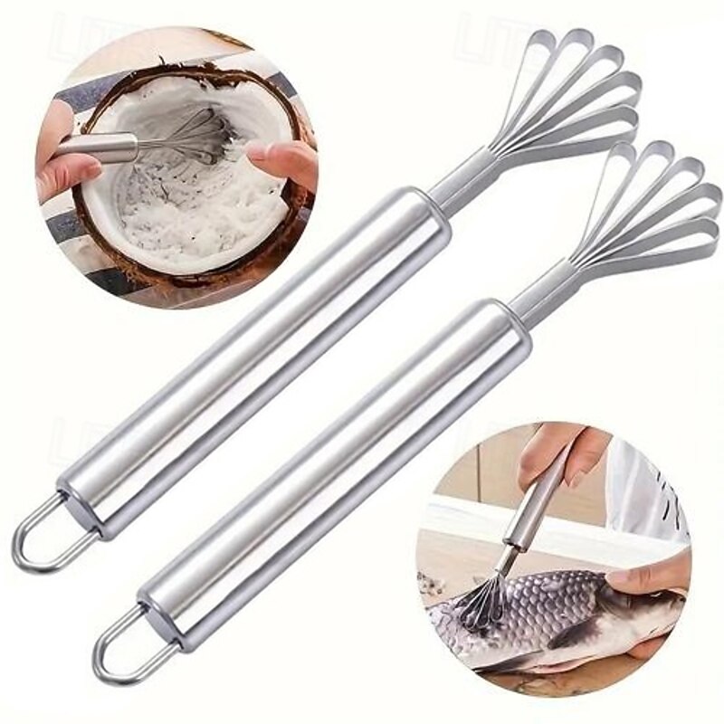 2PCS Multi-Purpose Stainless Steel Kitchen Tools – Serrated Coconut Grater and Fish Scale Remover, Peeler, Handy Kitchen Gadget for Food Prep