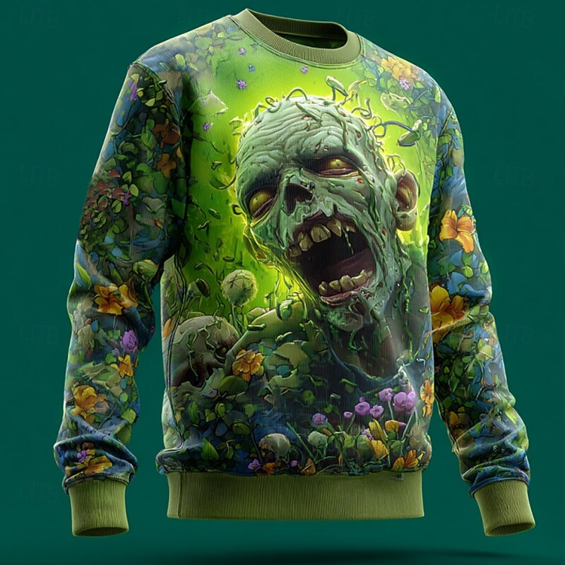Halloween Men's Zombies Pullover Sweater Jumper Knitwear Crewneck Casual Dark Vacation Street Daily 3D Print Knit Keep Warm Long Sleeve Spring Fall Winter Green 1# Green 2# Green 3#2