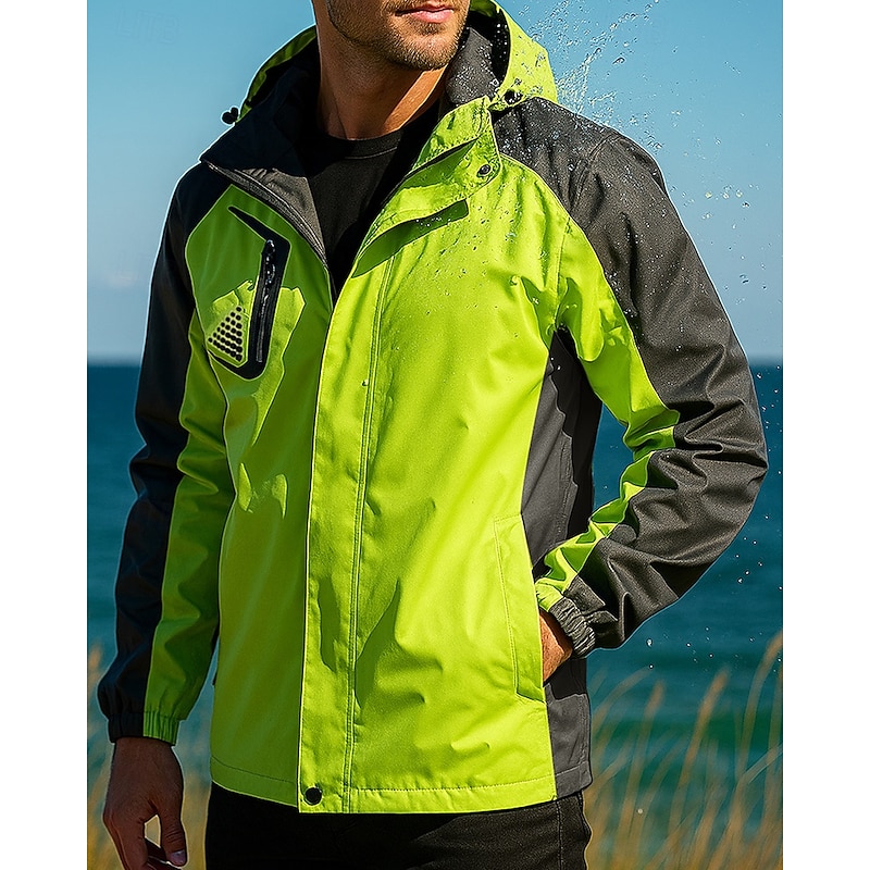 Men's Windbreaker Softshell Jacket Hiking Jacket Outdoor Waterproof Windproof Hiking Outfits Hiking Clothes Spring Winter Autumn / Fall Top Fishing Camping / Hiking / Caving Running Patchwork Yellow2