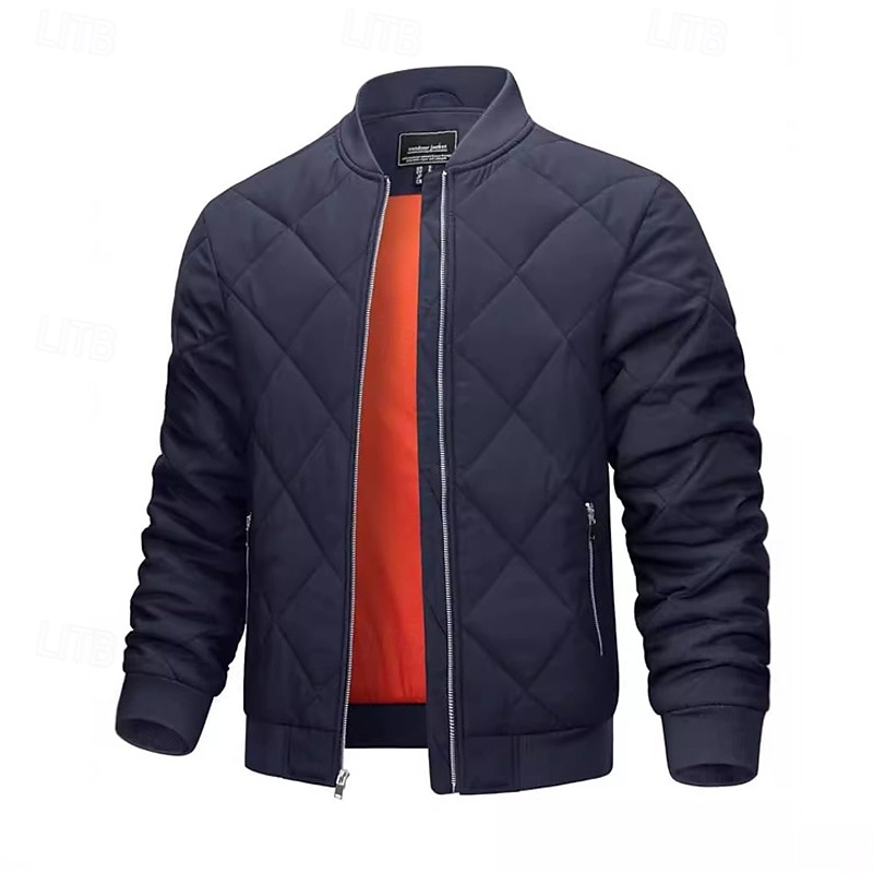 Men's Winter Coat Quilted Jacket Parka Pocket Polyster Pocket Vacation Daily Wear Date Regular Fashion Casual Comfortable Thermal Warm Fall Winter Solid / Plain Color Wine Black Navy Blue Green