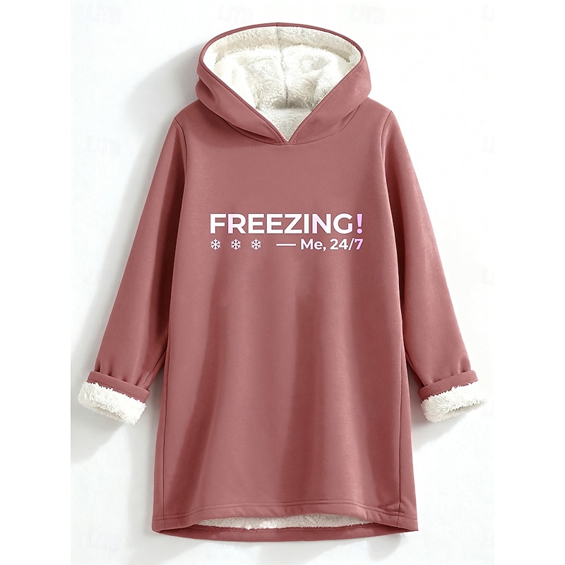 Women's Pullover Hoodie Sweatshirt Letter Warm Casual Sherpa Fleece Long Sleeve Hooded Long Tops Street Dailywear Casual Print Dark Pink Blue Gray Fall Winter2