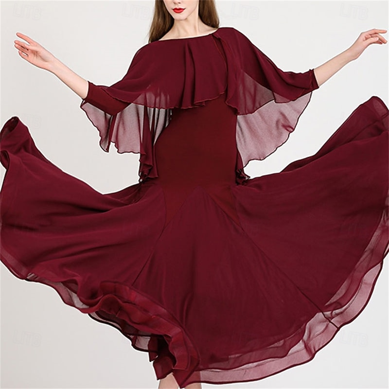 Ballroom Dance Dress Women's Performance Training Long Sleeve Modern Waltz Dance Costumes3