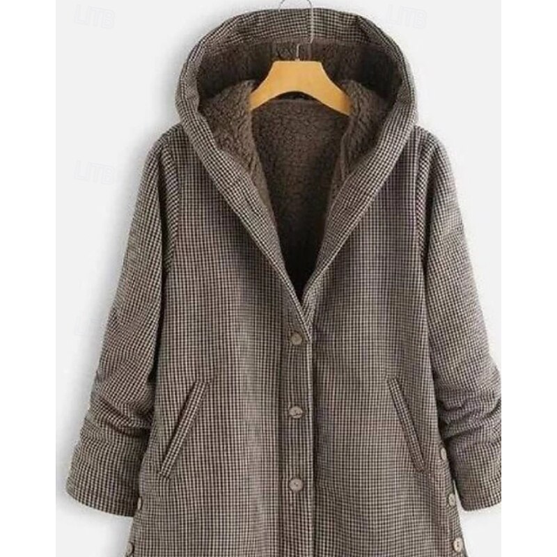 Women's Winter Coat Hoodie Jacket Warm Comfortable Zipper Pocket Buttons Casual Plaid Vacation Daily Wear Going out Weekend Regular Hoodie Regular Fit Long Sleeve Outerwear Black Red Blue Fall Winter3