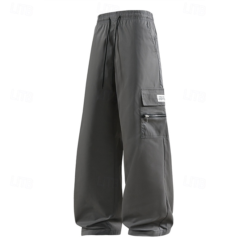 Men's Cargo Pants Trousers Baggy Pants Drawstring Elastic Waist Multi Pocket Plain Wearable Outdoor Daily Camping & Hiking Fashion Classic Black Gray4