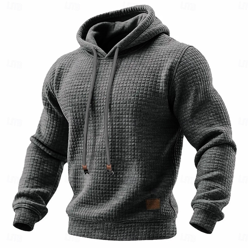 Men's Hoodie Waffle Hoodies Pullover Hoodie Sweatshirt Apricot Black White Light Grey Dark Gray Hooded Plain Textured Sports & Outdoor Casual Daily Streetwear Cool Sportswear Spring &  Fall Clothing3