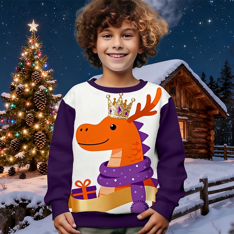 Christmas Boys' 3D Deer Sweatshirt Long Sleeve Spring Fall Fashion Basic Kids 4-12 Years Crew Neck Outdoor Casual Daily Regular Fit