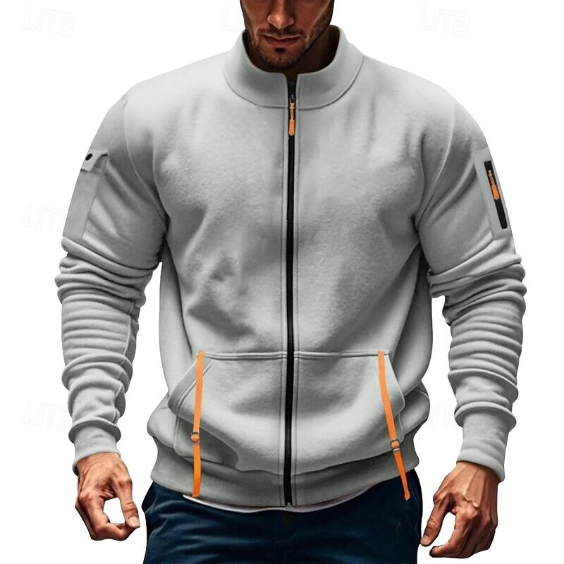 Men's Hoodie Full Zip Hoodie Fleece Hoodie Tactical Hoodie Black White Army Green Red Navy Blue Standing Collar Plain Zipper Sports & Outdoor Casual Daily Streetwear Cool Sportswear Spring &  Fall4