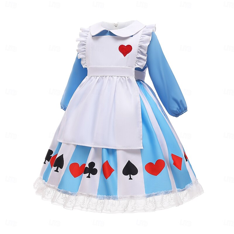 Lolita Maid Uniforms Lolita Cute Dress Kids Japanese Cosplay Costumes Cute Polyester Summer 4-12 Years Blue3