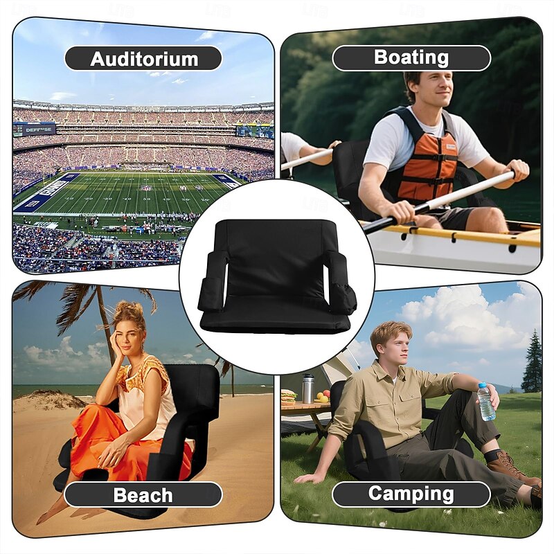 Stadium Seating for Bleachers with Back Support and Thick Padded Cushion, 24 Inch Extra Wide Portable Reclining Folding Chair with Optional Arms, 4 Pockets and Shoulder Straps3