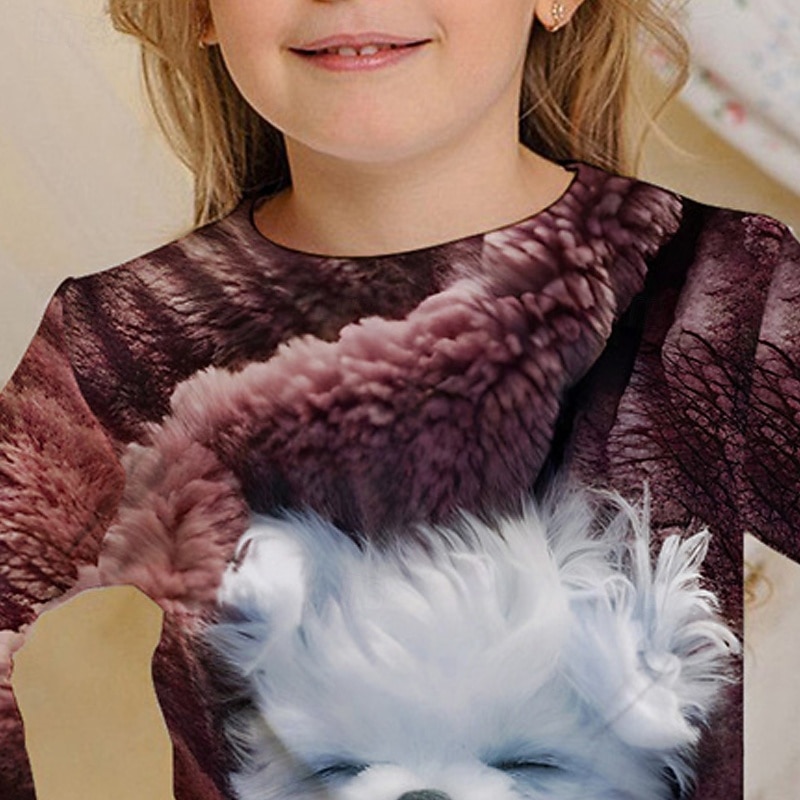 Girls' 3D Dog T shirt Tee Long Sleeve Spring Fall Fashion Basic Kids 4-12 Years Crew Neck Outdoor Casual Daily Regular Fit3
