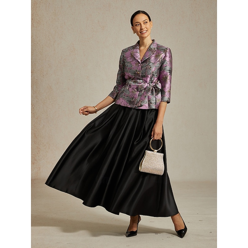 Women's Dressy Tops Floral Elegant Ladies Stylish 3/4 Length Sleeve Shirt Collar Regular Tops Wedding Guest Work Evening Party Purple Spring Fall Winter2