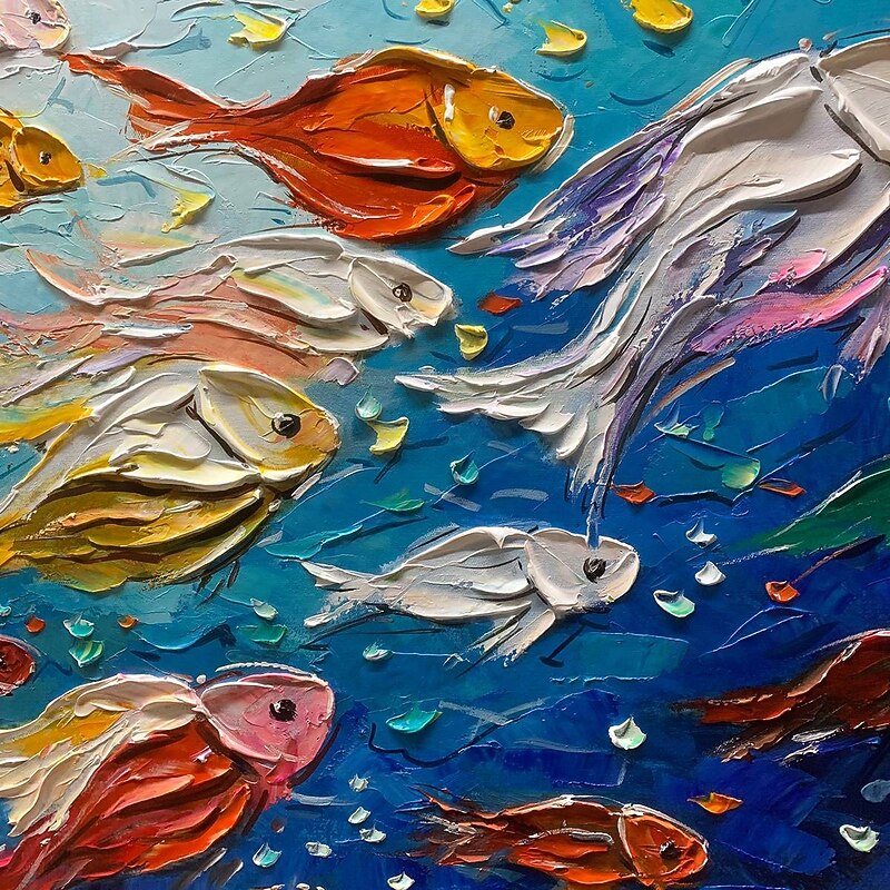 Textured Impasto Colorful Fish Oil Painting4