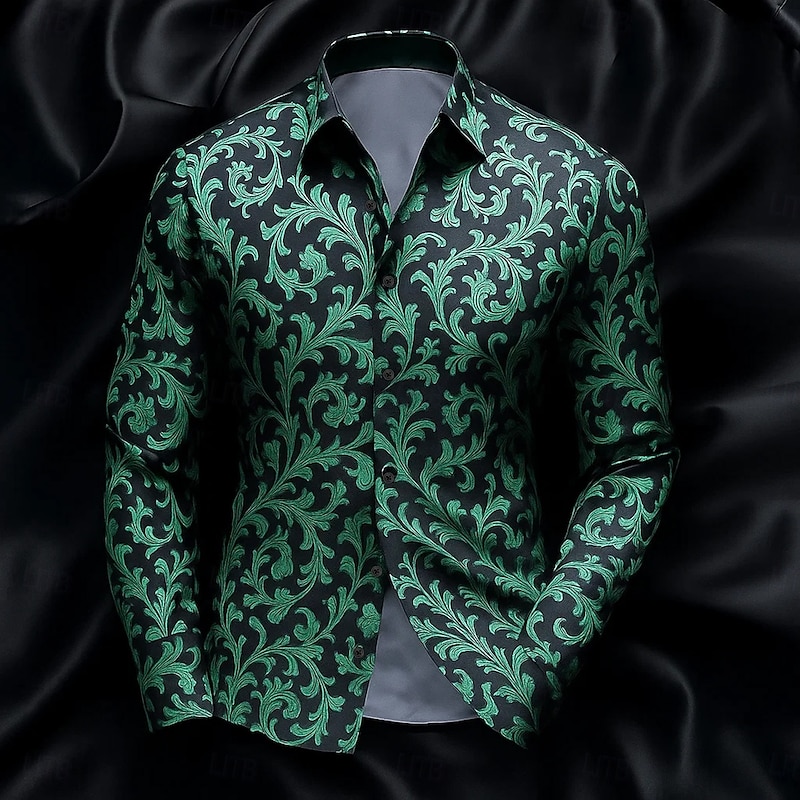 Men's Shirt Satin Shirt Striped Shirt Casual Shirt Button Up Shirt Paisley Formal Wedding Black Wine Blue Green Long Sleeve Collar Spring &  Fall All Seasons Clothing Apparel4