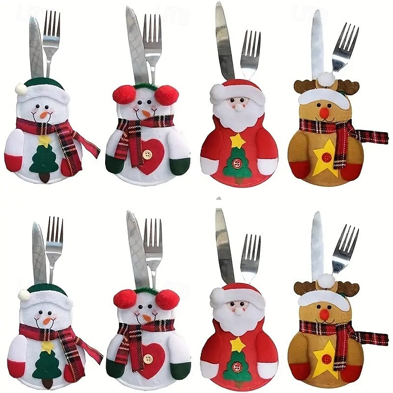 8PCS Christmas Cutlery Holder Set – Silverware Bags with Storage Covers, Knife & Fork Pouches, Festive Tableware & Holiday Party Decorations