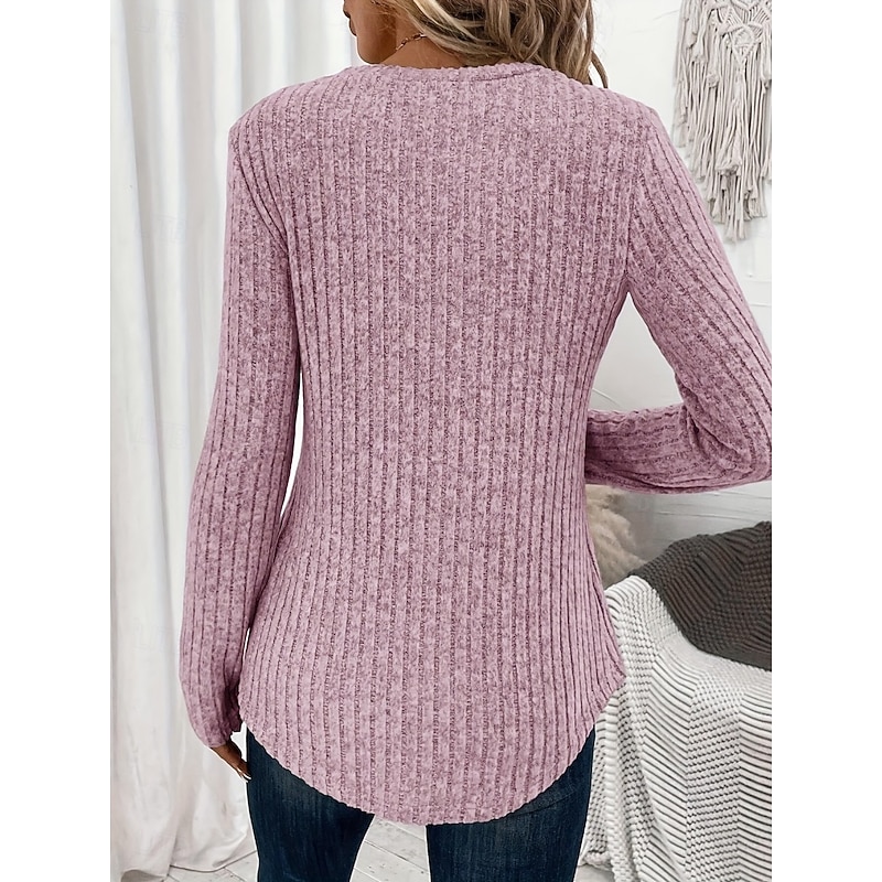 Women's Sweater Casual Soft Pure Color Ribbed V Neck Knitted Long Sleeve Regular Tops Knit Outdoor Daily Weekend Pink Red Fall Winter2