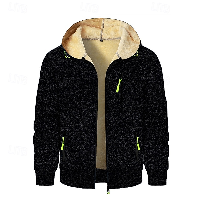 Men's Hoodie Full Zip Hoodie Fleece Hoodie Fleece lined Hoodie Denim Blue Black Navy Blue Dark Gray Hooded Plain Patchwork Zipper Color Block Sports & Outdoor Casual Daily Streetwear Cool Sportswear4