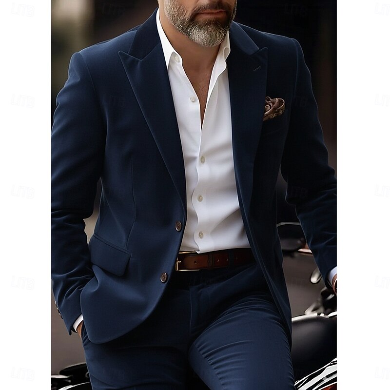 Men's Wedding Casual Business Velvet Suits Peaked Lapel Black Brown Daily Formal Solid Colored Tailored Fit 2 Piece Single Breasted Two-buttons3