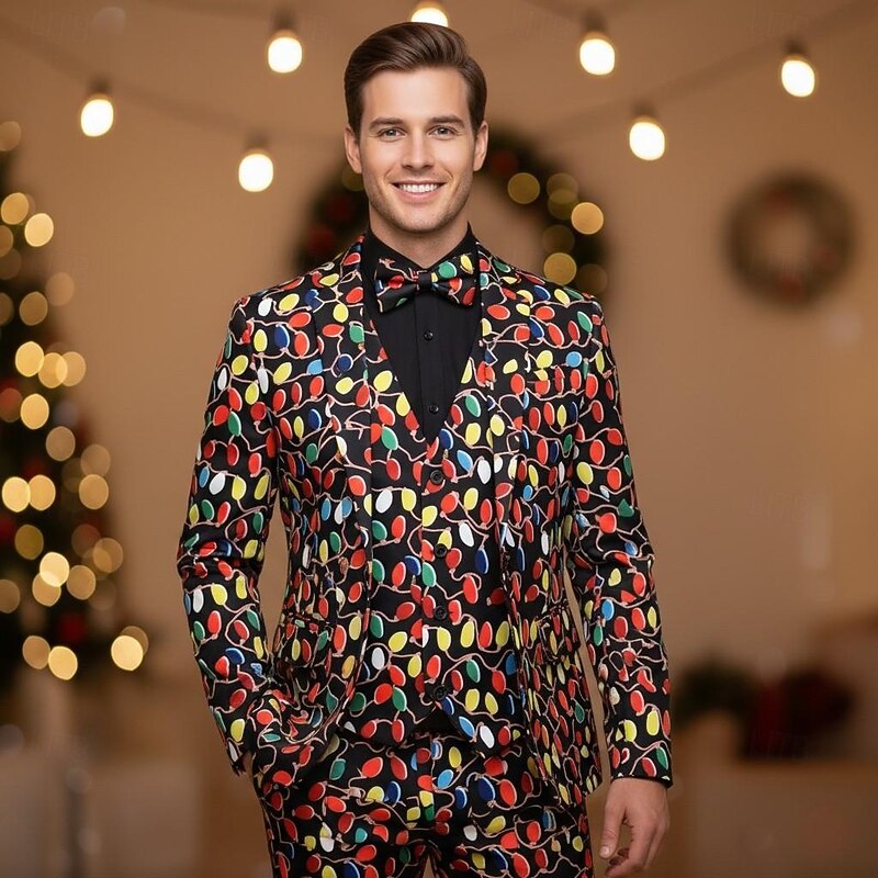 Christmas Party Suit Three Piece Suit Blazer Men's Funny Christmas Lights Pattern Fancy Dress Adults Christmas New Year Party Trousers waistcoat Suit4