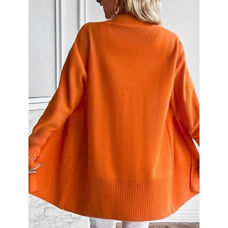Women's Sweater Cardigan Elegant Fashion Streetwear Solid Color Open Front Knitted Long Sleeve Long Tops Knit Outdoor Daily Weekend Blue Orange Fall Winter3