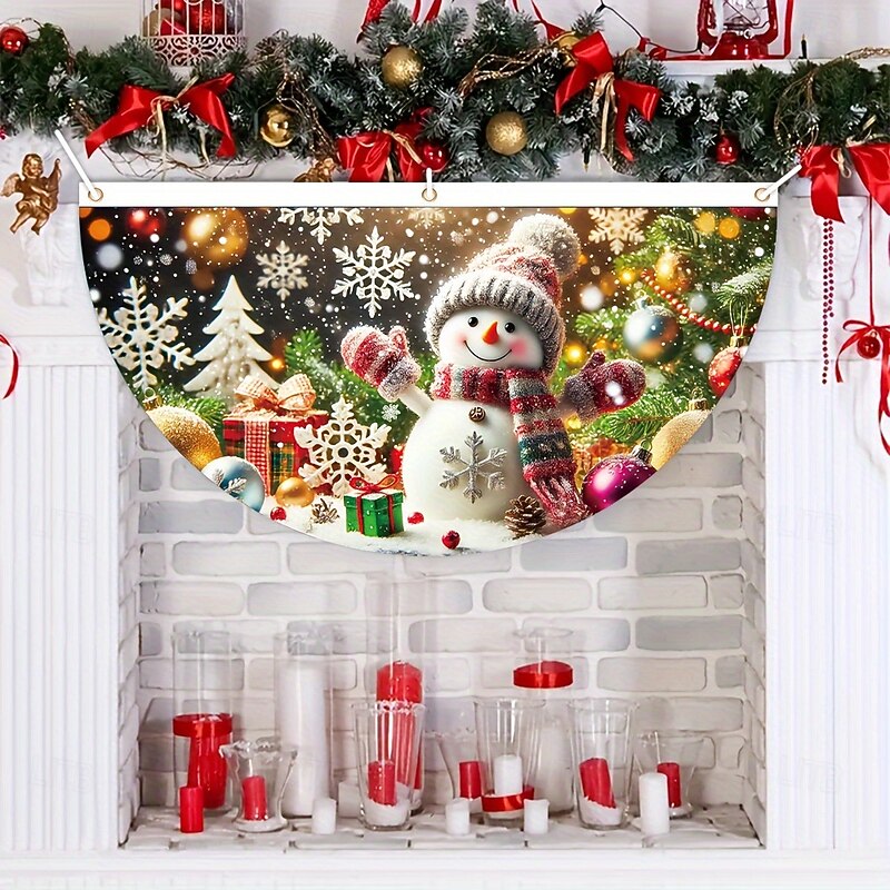 Christmas Half Round Flag Outdoor Hanging Banner, Holiday Decoration Bunting for Yard Garden Porch