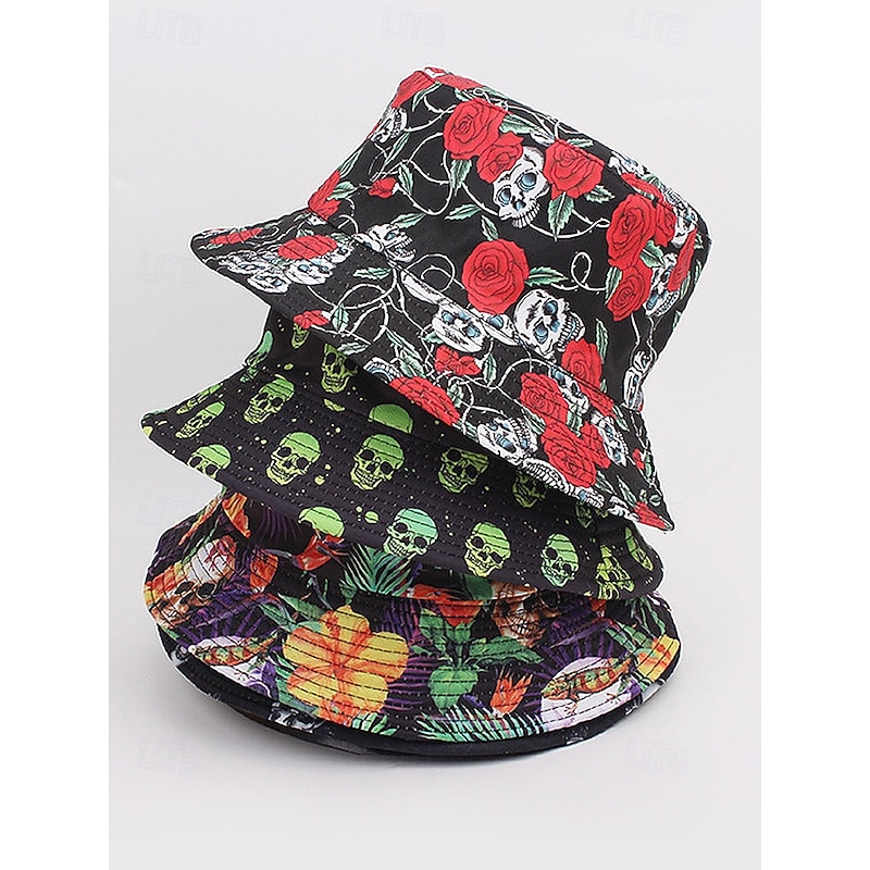 Unisex Halloween Reversible Bucket Hat with Skull and Floral Prints – Streetwear Style Festival Party Outdoor Accessory3