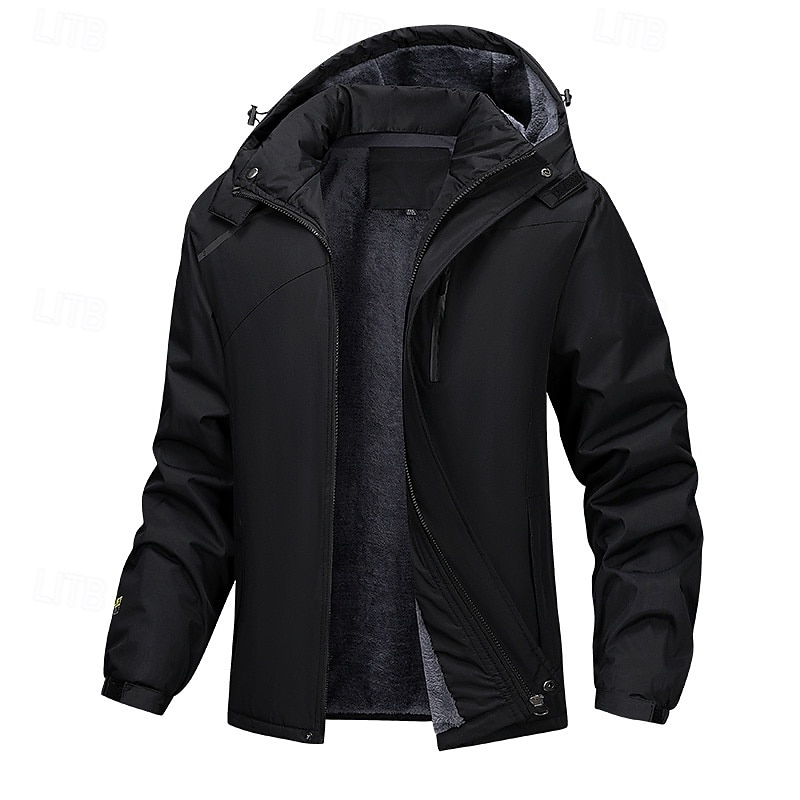 Men's Outdoor Jacket Fleece Jacket Raincoat Hiking Jacket Vacation Daily Thermal Warm Windproof Pocket Fleece Fall Winter Plain Fashion Streetwear Hooded Regular Black Khaki Army Green Gray Jacket4